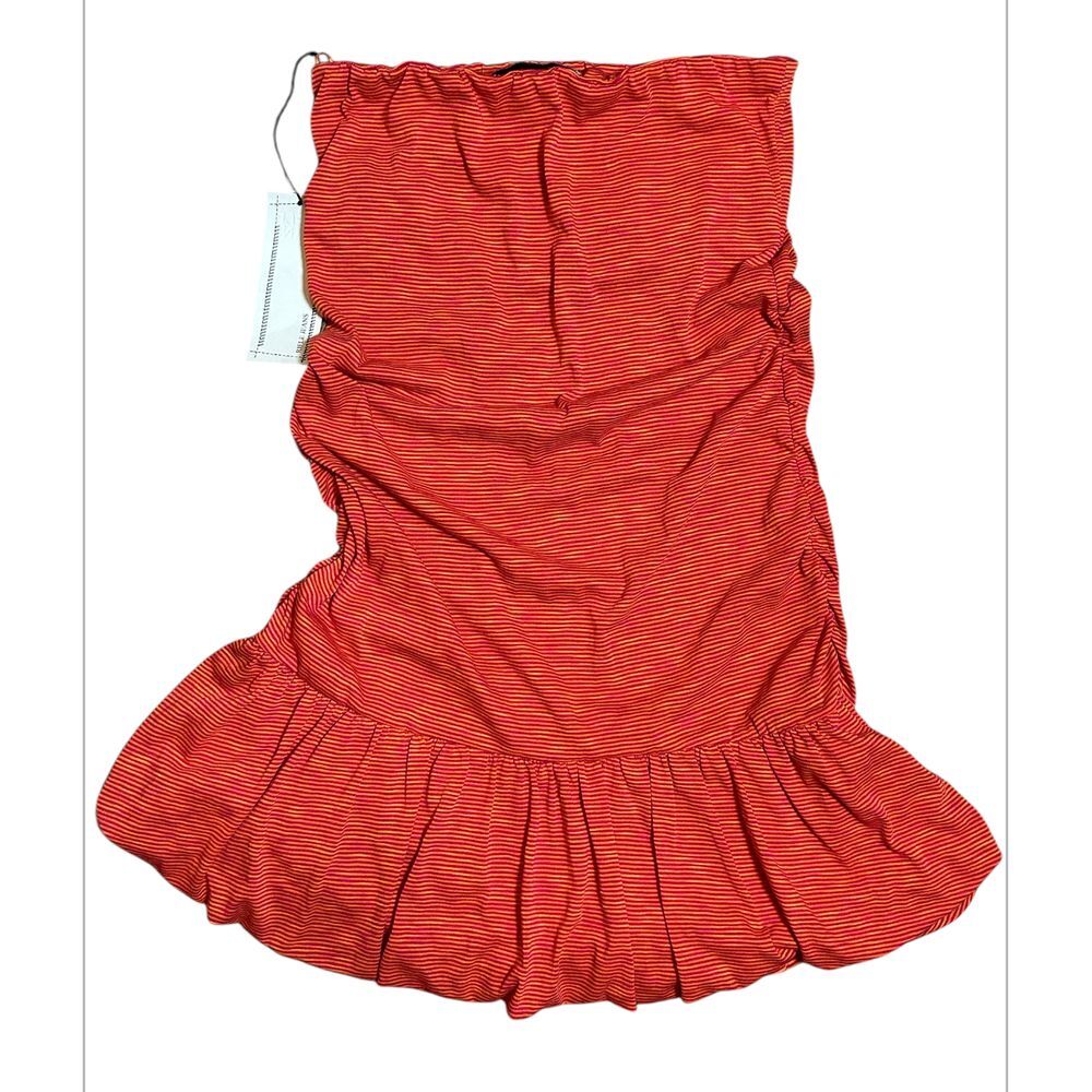 NWT Rifle Jeans Orange‎ Red Stripped Tier Mini Ruffle Dress Y2K Style Size Large